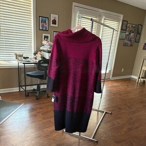 Women's Burgundy and Black Cowl Neck Sweater Dress
